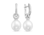 Серьги из серебра c белыми речными жемчужинами 9-10 мм