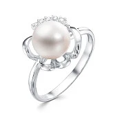 Кольцо из белого золота с белой речной жемчужиной 8,5-9 мм