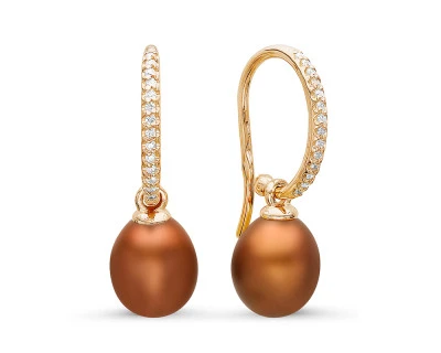 Серьги из серебра с шоколадными речными жемчужинами "капля" 8,5-9 мм