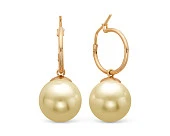 Серьги из желтого золота с золотистыми морскими Австралийскими жемчужинами 12-12,5 мм