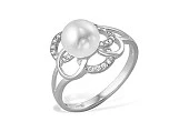 Кольцо из белого золота с белой речной жемчужиной 7,5-8 мм