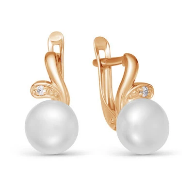 Серьги из красного золота с белыми речными жемчужинами 8,5-9 мм