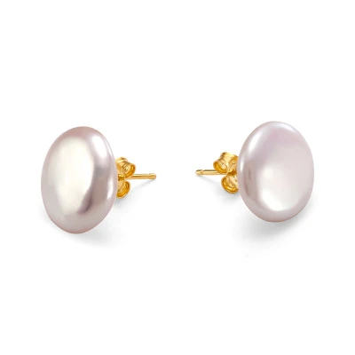 Пусеты из серебра с белыми речными жемчужинами "барокко" 13,5-14 мм