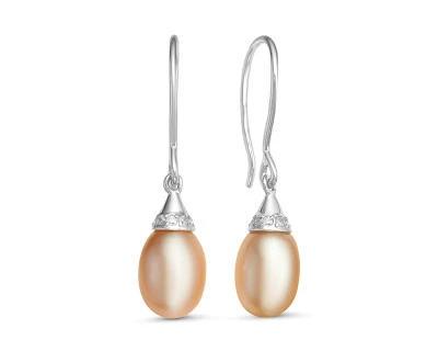 Серьги из серебра с розовыми речными жемчужинами 7,5-8 мм
