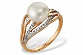 Кольцо из красного золота с белой речной жемчужиной 8-9 мм