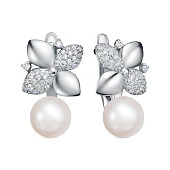 Серьги из серебра c белыми речными жемчужинами 8,5-9 мм