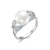 Кольцо из белого золота с белой речной жемчужиной 9,5-10 мм