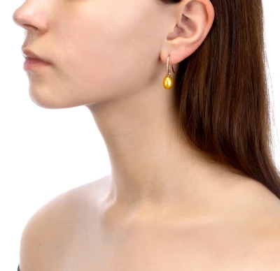 Серьги из серебра с золотистыми речными жемчужинами 8-8,5 мм