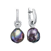 Серьги из серебра c черными речными жемчужинами "Барокко" 11-12 мм