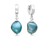 Серьги из серебра с голубыми речными жемчужинами "Барокко" 11-12 мм