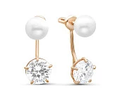 Пусеты "Диор" из серебра с белыми речными жемчужинами 7-7,5 мм