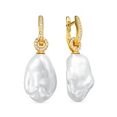 Серьги из серебра c белыми речными жемчужинами "Барокко" 13-19 мм