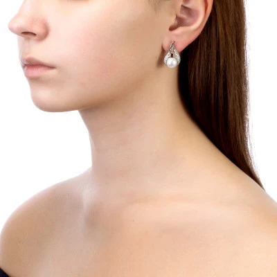 Серьги из серебра c белыми речными жемчужинами 8,5-9 мм