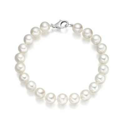 Браслет из белого круглого речного жемчуга класса ААА. Жемчужины 6-6,5 мм