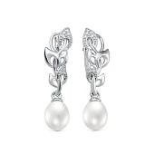 Серьги из серебра с белыми речными жемчужинами 7,5-8 мм