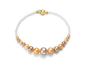 Браслет "микс" из белого и розового морского круглого жемчуга. Жемчужины 3-8,5 мм