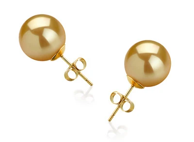 Пусеты из золота 585 пробы с золотистыми морскими Австралийскими жемчужинами 11,6-11,9 мм