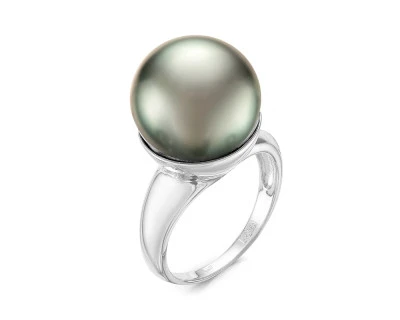 Кольцо "Дар Океана" из белого золота с морской Таитянской жемчужиной 15-15,5 мм