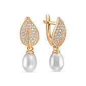 Серьги из красного золота с белыми речными жемчужинами 9-10 мм