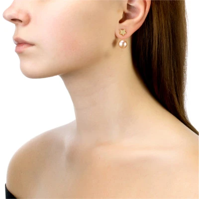 Пусеты "Диор" из серебра с розовыми речными жемчужинами 10,5-11 мм