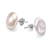 Пусеты из серебра с белыми речными жемчужинами "барокко" 13,5-14 мм