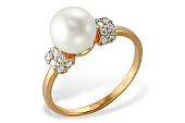 Кольцо из красного золота с белой речной жемчужиной 8-8,5 мм