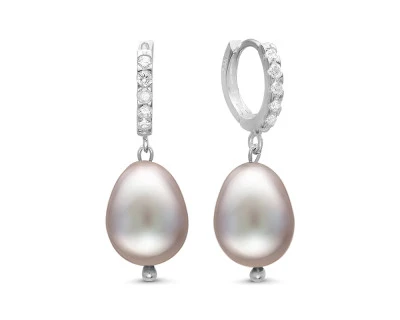 Серьги из серебра с серебристыми речными жемчужинами 10-11 мм