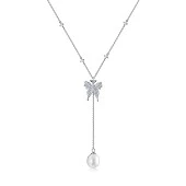 Колье из серебра с белой каплевидной речной жемчужиной 9-10 мм