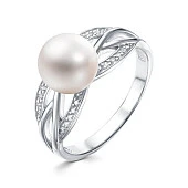 Кольцо из белого золота с белой речной жемчужиной 7,5-8 мм