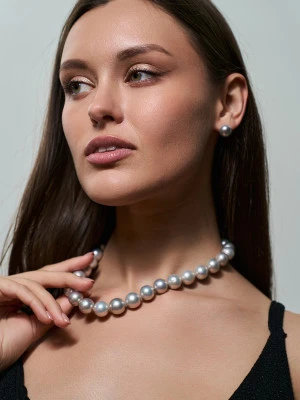 Ожерелье из 30 жемчужин из серебристого жемчуга "Эдисон". Жемчужины 12-15 мм