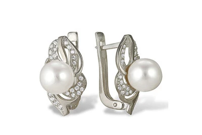 Серьги из белого золота с белыми речными жемчужинами 7,5-8 мм