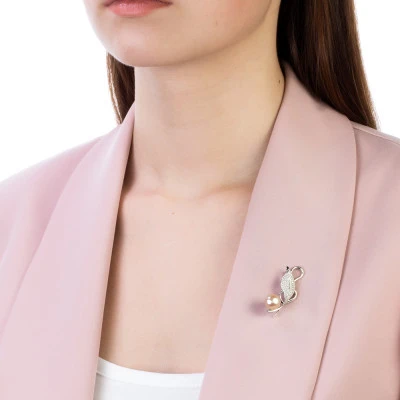 Брошь из серебра с розовой речной жемчужиной 9,5-10 мм