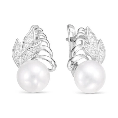 Серьги из серебра c белыми речными жемчужинами 8-8,5 мм