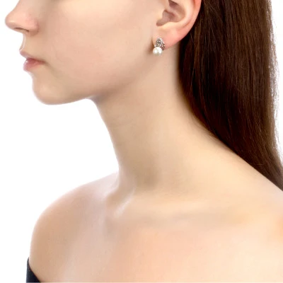 Серьги из серебра c белыми речными жемчужинами 8-8,5 мм