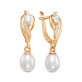 Серьги из красного золота с белыми речными жемчужинами 7,5-8 мм