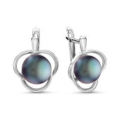 Серьги из серебра с черными речными жемчужинами 8,5-9 мм