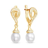 Серьги из желтого золота с белыми речными жемчужинами 9-10 мм