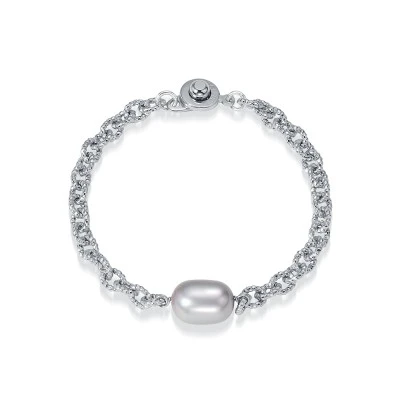 Браслет из ювелирного сплава с серебристым жемчугом 9-10 мм