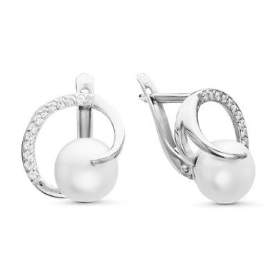 Серьги из серебра c белыми речными жемчужинами 8,5-9 мм