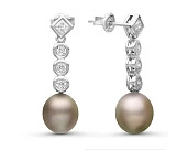 Серьги из серебра c серебристыми морскими Таитянскими жемчужинами 9-9,5 мм