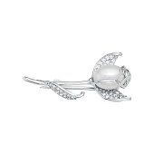 Брошь из серебра с белой рисовидной речной жемчужиной 7,5-8 мм