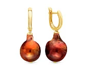 Серьги из серебра с шоколадными жемчужинами "Барокко" 13-16 мм