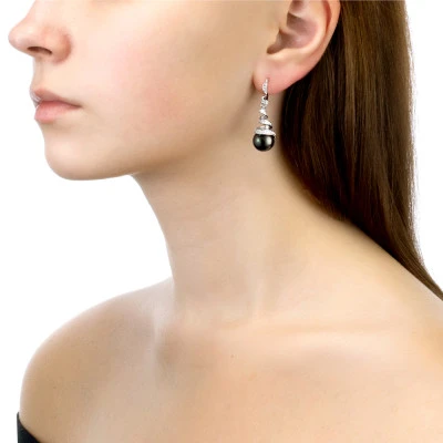 Серьги из серебра с черными речными жемчужинами 10,5-11 мм