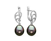Серьги из серебра c черными морскими Таитянскими жемчужинами 10-10,5 мм