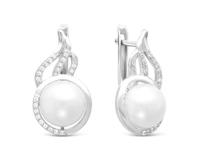 Серьги из серебра c белыми речными жемчужинами 9,5-10 мм