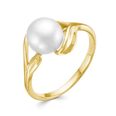 Кольцо из желтого золота с белой речной жемчужиной 7,5-8 мм