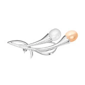 Брошь из серебра с розовой и белой речными жемчужинами 7,5-8 мм