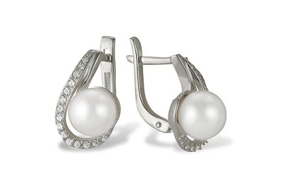 Серьги из белого золота с белыми речными жемчужинами 7-7,5 мм