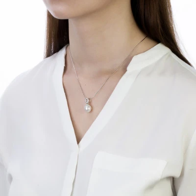 Кулон из серебра с белой морской Австралийской жемчужиной 10,6-10,9 мм