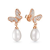 Серьги из серебра с белыми речными жемчужинами 7,5-8 мм